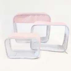 Organizador Rosa Bebê Mala Maternidade Necessaire Kit 3 Peças Passeios Transparente