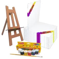 Kit 10 Telas Pintura 20x30 + 1 Mini Cavalete + 06 Potes Tintas + 1 Pincel Kit de pinturta iniciante