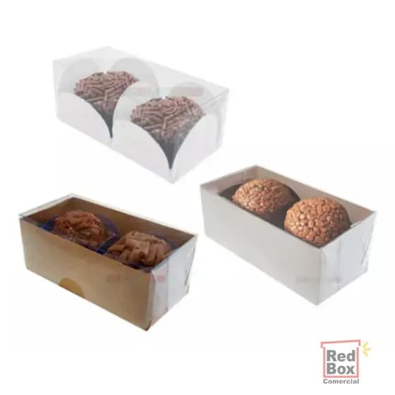 30 Caixas Kraft 8x4x3 P2 Brigadeiros Doces Gourmet Docinhos Branco Kraft e Transparente