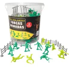 Brinquedo Balde Forças Armadas Soldados Com Cercas Trincheiras Miniaturas Colecionáveis Gulliver