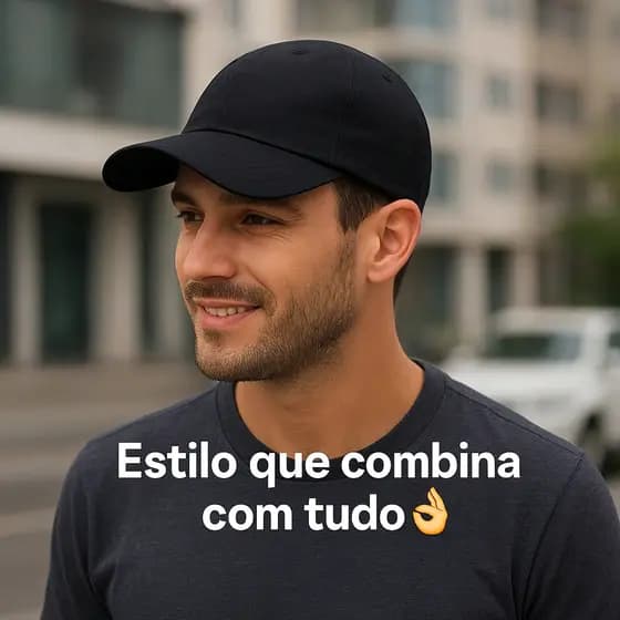 Boné Masculino Liso Preto Ajustável e Versátil para o dia a Dia Tecido Leve com Fecho Regulável