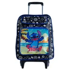 Mochilla Escolar Infantil Stitch Azul Meninos Grande com Rodinhas Volta às Aulas - ENVIO IMEDIATO