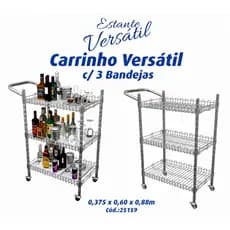 Carrinho Auxiliar De Serviço Organizador Utilitário Aço Inox 3 Prateleiras Bar Restaurante