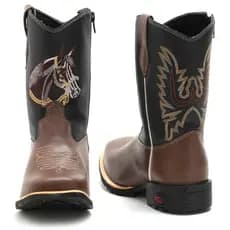 Bota Country Bordada Cavalo Cavalgada Infantil Kids Peãozinho Botina Em Couro Rhl