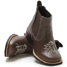 Botina Cano Curto Cavalo Bota Country Texana Infantil Unissex Couro Legítimo Bico Quadrado Rhl