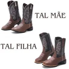 Kit Bota Infantil e Adulto Bordada Boi Cano Alto Texana Country