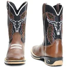 Bota Texana Unissex Cara do Boi em Couro Legítimo Bico Quadrado Sola Jump Resistente