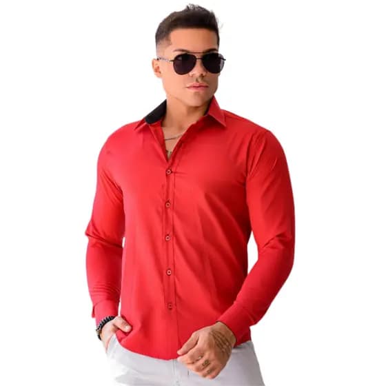 Camisa Social Masculina Slim Azul