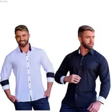 Kit 2 Camisa Social Masculina Slim Fit Manga Longa Entrega Rápida