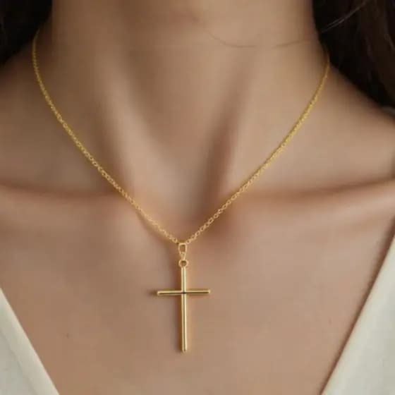 Colar Feminino Corrente Cruz Crucifixo Folheado A Ouro Dourado gargantilha