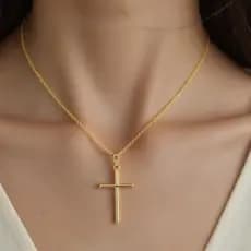 Colar Feminino Corrente Cruz Crucifixo Folheado A Ouro Dourado gargantilha