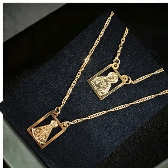 Kit Com 3 Escapulário Colar Nossa Senhora Aparecida  E Sagrado coração Folheado