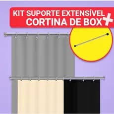 Cortina Box Lisa em PVC Para Banheiro Anti Mofo Com Ganchos Varias Cores + Suporte de Cortina