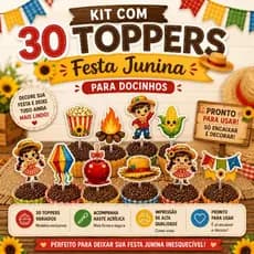 Kit 30 Toppers para Docinhos Festa Junina | Tag para Brigadeiro | Decoração Junina