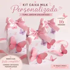 Kit Caixa Milk Personalizada Jardim Encantado Borboletas | Festa Infantil | Pegue e Monte