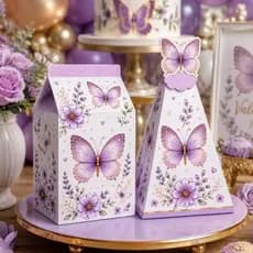 Kit Caixa Milk + Caixa Pirâmide Borboletas | Lembrancinha Festa Infantil Pronta Entrega
