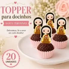 Topper para Docinhos Santa Teresinha | Kit 30 Unidades | Primeira Comunhão | Batizado | Festa Religiosa