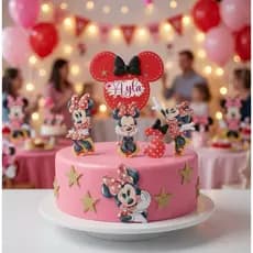 Topper de Bolo Minnie Aquarela Personalizado-ENVIAR  NOME E IDADE| Tema Vermelho e Rosa | Papel Fotográfico Matte 180g