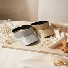 Viseira Feminina com Glitter Brilhante Dourada e Prata | Acessório Fashion, Glamour e Proteção Solar