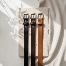 Kit 3 Cintos Femininos Finos Couro Eco Montana | Fivela Pequena Prata, Fashion Preto, Marrom e Caramelo