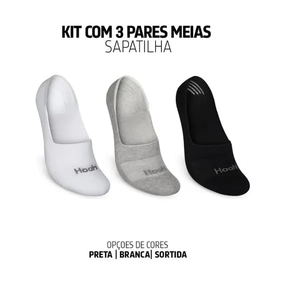 Kit 3 Pares de Meias Sapatilha Invisível Hoahi  Algodão Masculino E Feminino Ajuste Perfeito Silicone Não Escorrega