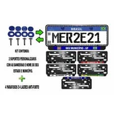 Suporte Protetor personalizado placa Mercosul CARRO Cidade Estado Parafusos lacres antifurto