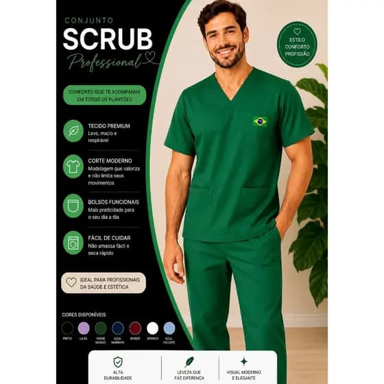 PIJAMA CIRÚRGICO CONJUNTO SCRUB BRASIL COPA DO MUNDO 2026 VERDE BANDEIRA