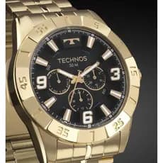 Relogio Dourado Masculino Technos Racer 6P29ALC/1P Fundo Preto Original Presente para Homens