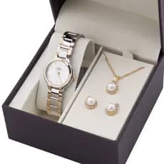 Relógio Feminino Pequeno Champion Prata e Dourado Bicolor CN24959C Kit Colar e Brincos Original