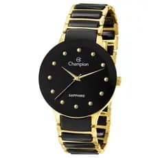 Relogio Feminino Champion Ceramica Luxo Preto com Dourado CA21875U