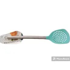Escumadeira de Silicone Utensílio de Cozinha Cabo em Aço Inox Gourmet Chef Profissional Culinária Resistente Frituras Alto Padrão