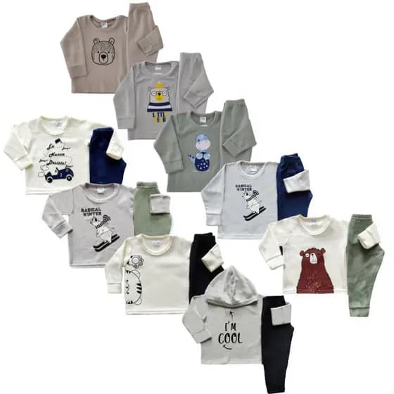 Kit 4 peças, 2 Conjuntos Soft Infantil MENINO Inverno Bebe Roupa Frio P Ao G e 1 ao3 anos