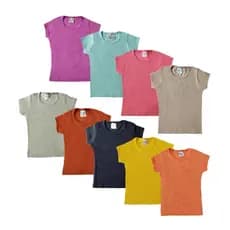Kit 03 peças Blusa Canelada Infantil Lisa Manga Curta Tamanho 01 ao 10 anos