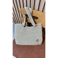 Bolsa praia crochê fundo de couro tendência fio de malha