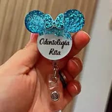 Porta Crachá Personalizado Nome Resina Minnie Cordão Retrátil Enfermagem Professora Empresa Funcionário Presente