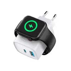 Carregador De Parede Universal 2 Em 1 Tipo C Rápido + UsbA E Base Magnética Sem Fio Para Apple Watch