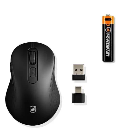 Kit Mouse sem Fio USB-A com Adaptador Tipo C + Pilha AA 1 Unidade Recarregável Powerfast - Gshield