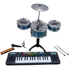 Kit Musical Teclado Preto Piano Com Microne + Mini Bateria Infantil + Gaita