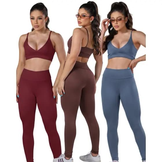 Conjunto Feminino Academia Top e calça legging conjunto fitness feminino ZERO Transparência Cintura Alta