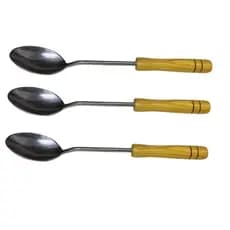 Kit 3 Colher Servir Restaurante Industrial Grande Cabo Madeira Talheres