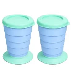 Kit 2 Copos Retrátil encolhe 330ml Azul para Levar na Bolsa