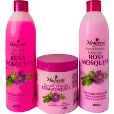 Kit Capilar Rosa Mosqueta 500ml Maycrene - Shampoo + Condicionador + Máscara Capilar