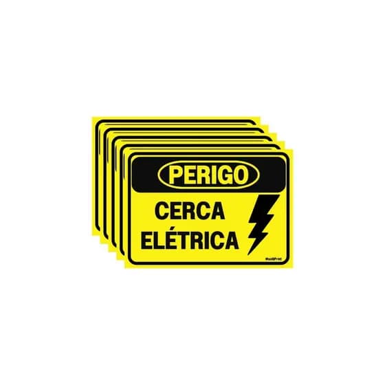 Placa de Advêrtencia Perigo Cerca Elétrica com 5 Unidades (Envio Imediato)