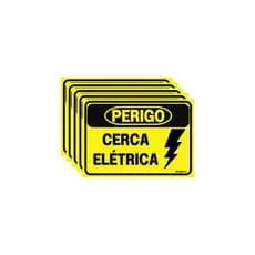 Placa de Advêrtencia Perigo Cerca Elétrica com 5 Unidades (Envio Imediato)