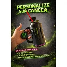 kit caneca porta energetico com personalização de nome ou frase +tampa de proteção e abridor de latinha