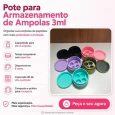 Porta Ampolas 3ml, estojo organizador p/ 4 Unidades de peptídeos ou injetáveis de 3ml + 2 tampas para ampolas de brinde