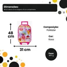 Mochila Rodinhas Infantil Rosa Personagem Resistente Escolar Facil Transporte