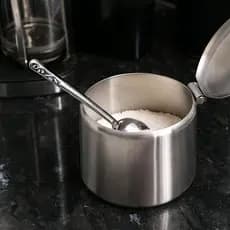 Açucareiro Inox com Colher 220ml 420ml Tampa Rebatível Porta Açúcar Mesa Posta Café Cozinha