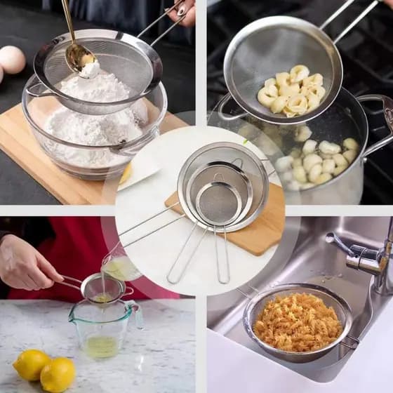 Peneira De Cozinha aço Inox 8, 10, 12, 14, 16, 18 e 20 cm, sucos massas farinha todos os tamanhos
