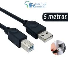 Cabo USB Tipo B com 5 metros para Impressora Scanner Multifuncional Teclado Piano Bateria Eletrônica